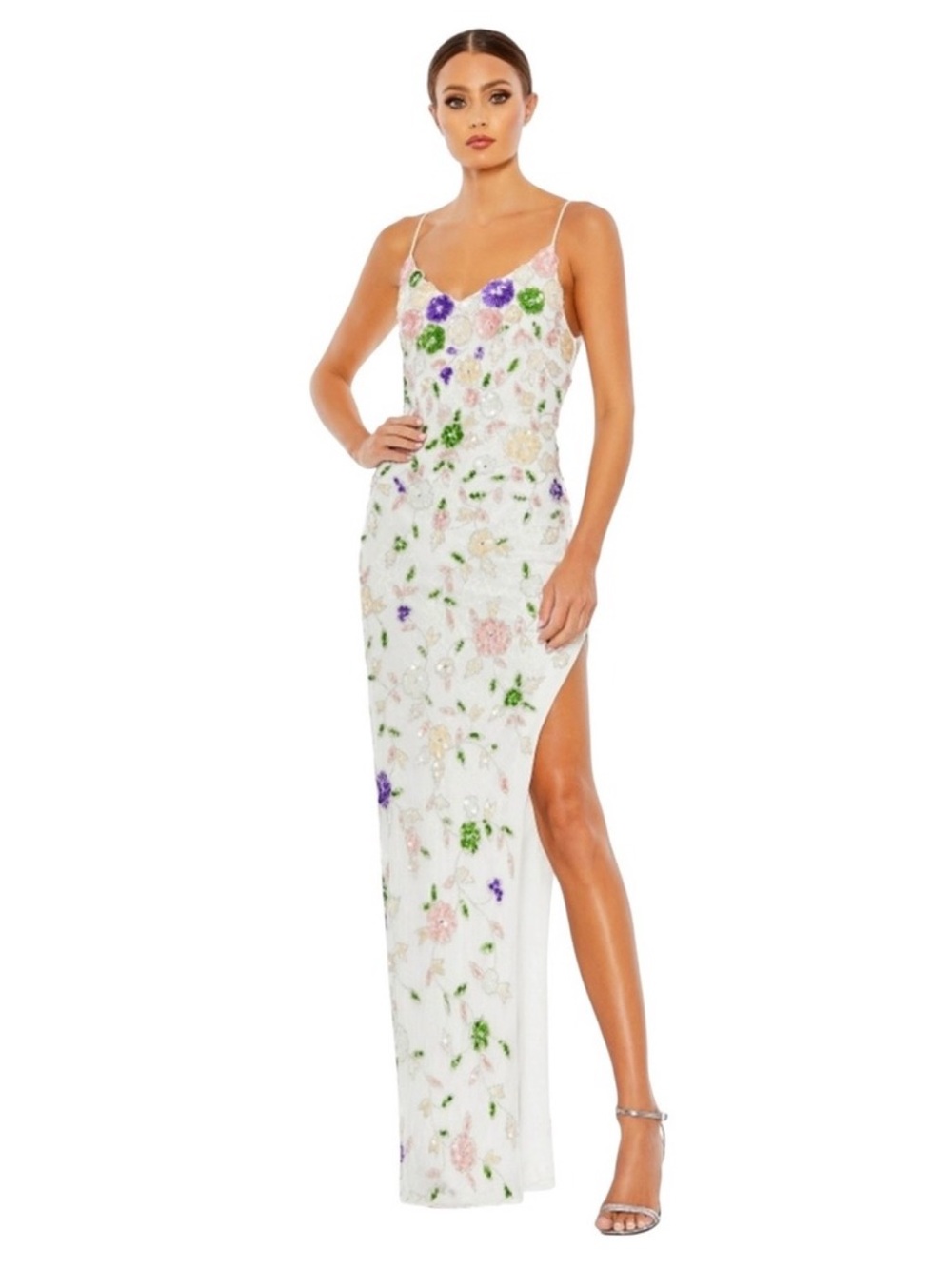 NWT Mac Duggal 10893 Floral Sequined High Slit Sleeveless Gown Size 4 - Picture 2 of 12